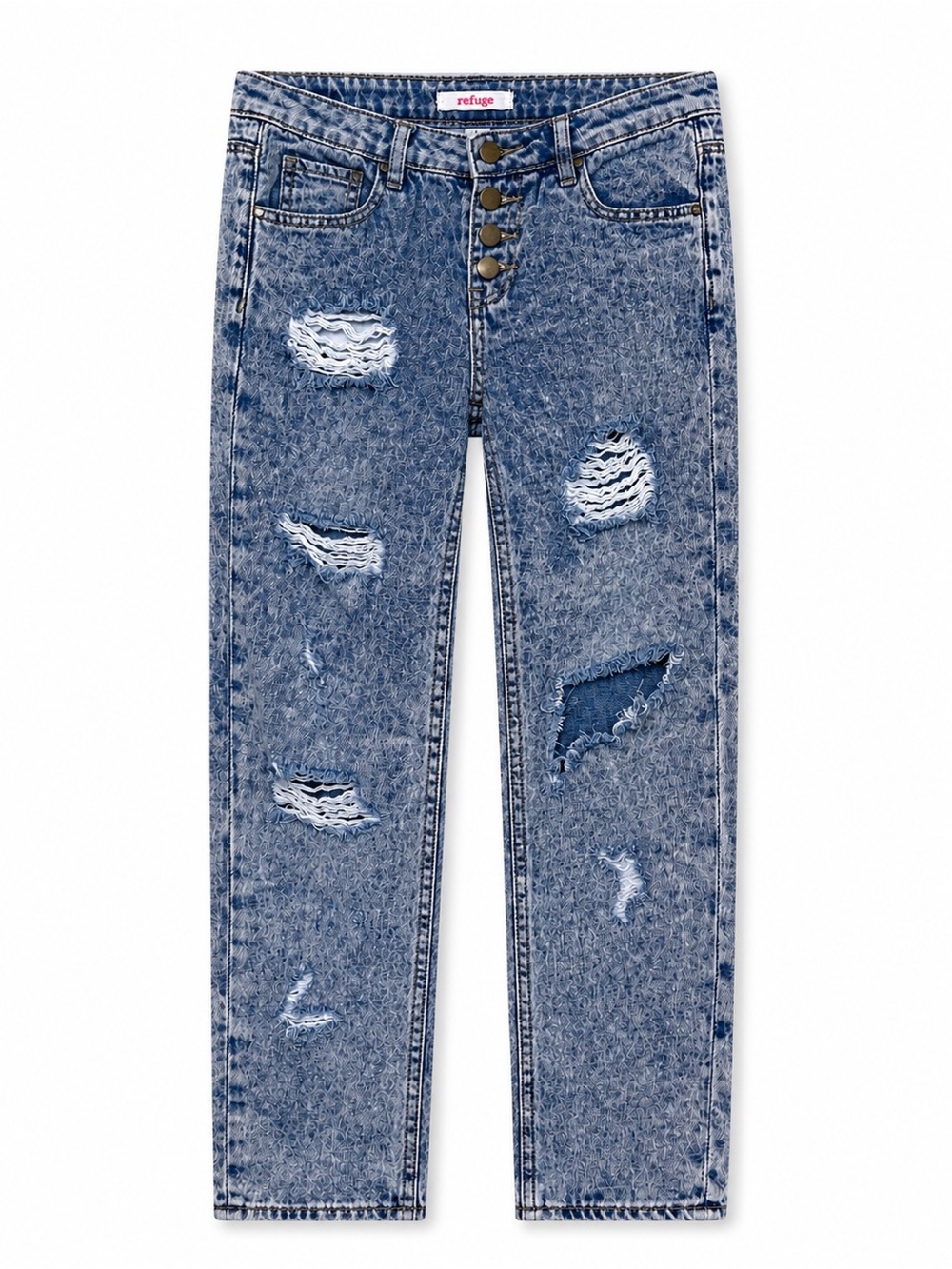 Refuge | Acid Wash Distressed High Rise Mom Jeans 90s Grunge Streetwear Y2K 0 - Picture 13 of 13